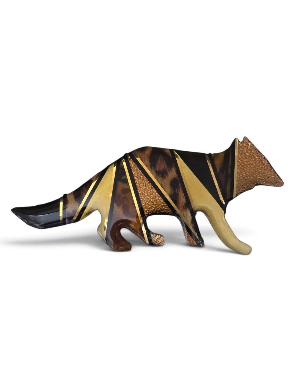John Crutchfield 2003 Metallic Art Fox Brooch Pin Geometric Animal Vintage
